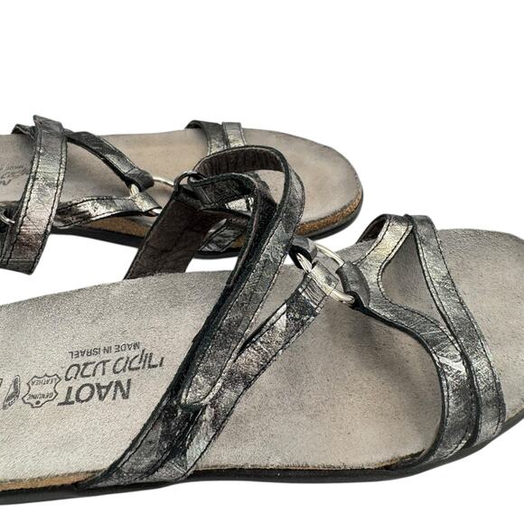 Naot Carmen Pewter Metallic Leather Adjustable Hook & Loop Comfort Sandals - Picture 5 of 8